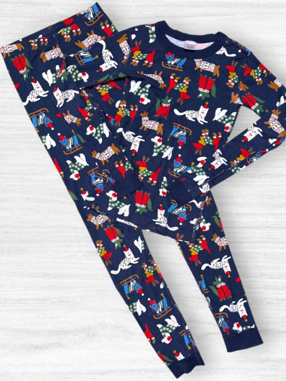 Hanna Andersson Bundled Up Pups Christmas Dogs Pajama Set Navy Boys 160 / 14